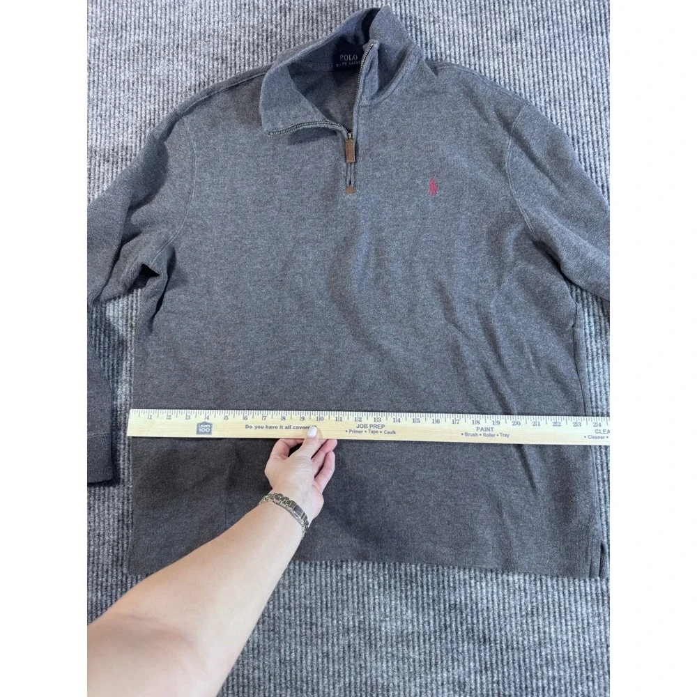 Polo Ralph Lauren Gray Knit Wool Pullover Sweater 1/4 Zip Mock Neck Logo XL‎